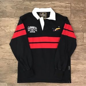 Authentic Guinness Dublin Black and Red Stripe Rugby Shirt Size Medium